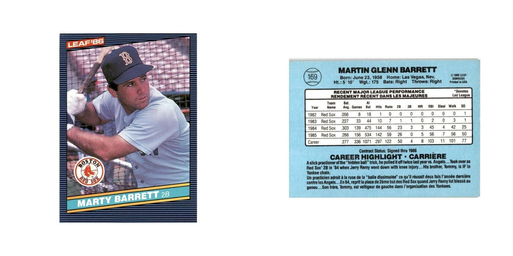 Marty Barrett 1986 Leaf #169 Boston Red Sox Baseball Card NM