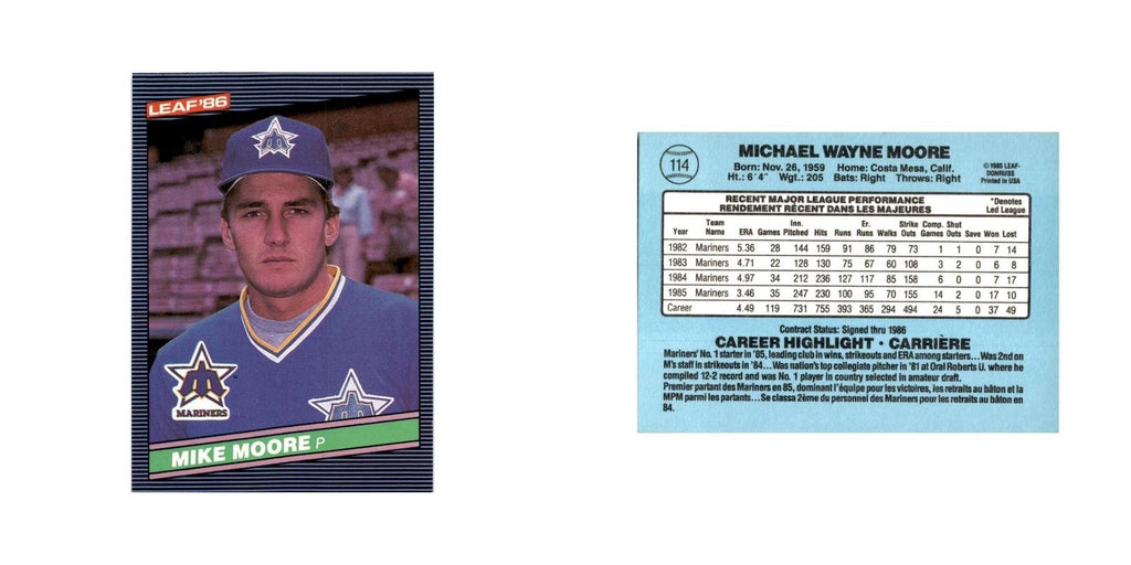 Mike Moore 1986 Leaf #114 Seattle Mariners Baseball Card NM
