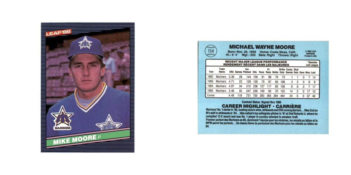 Mike Moore 1986 Leaf #114 Seattle Mariners Baseball Card NM