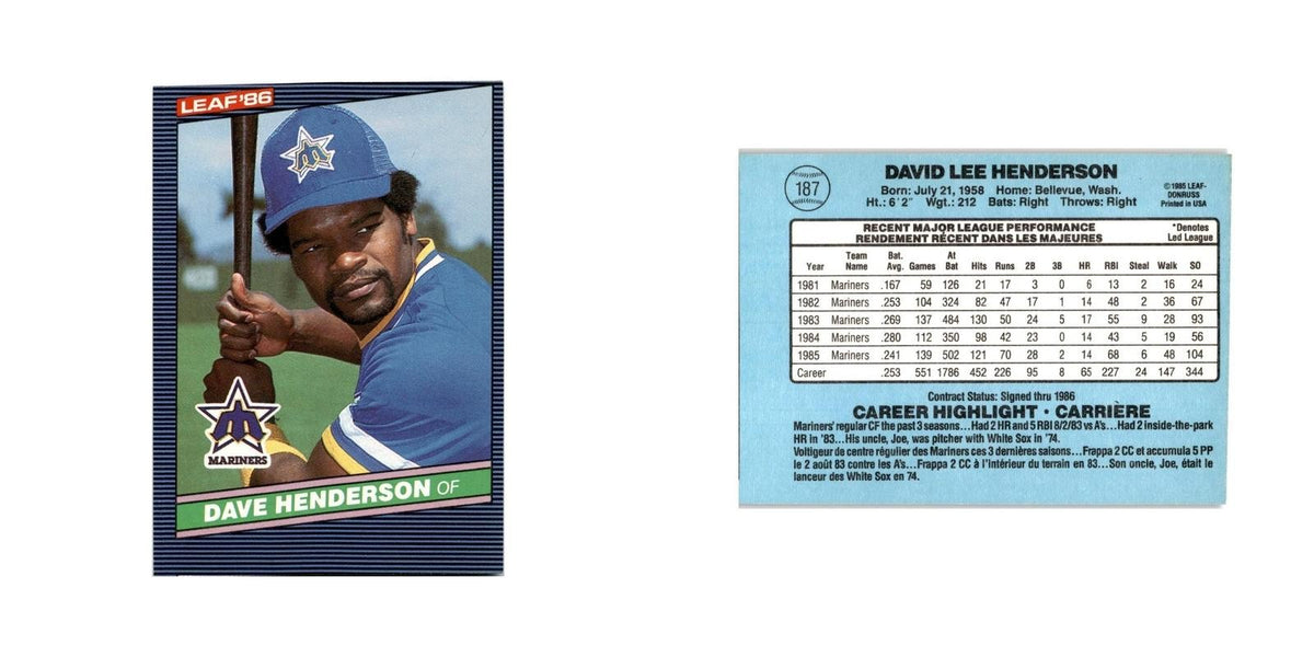 Dave Henderson 1986 Leaf #187 Seattle Mariners Baseball Card NM