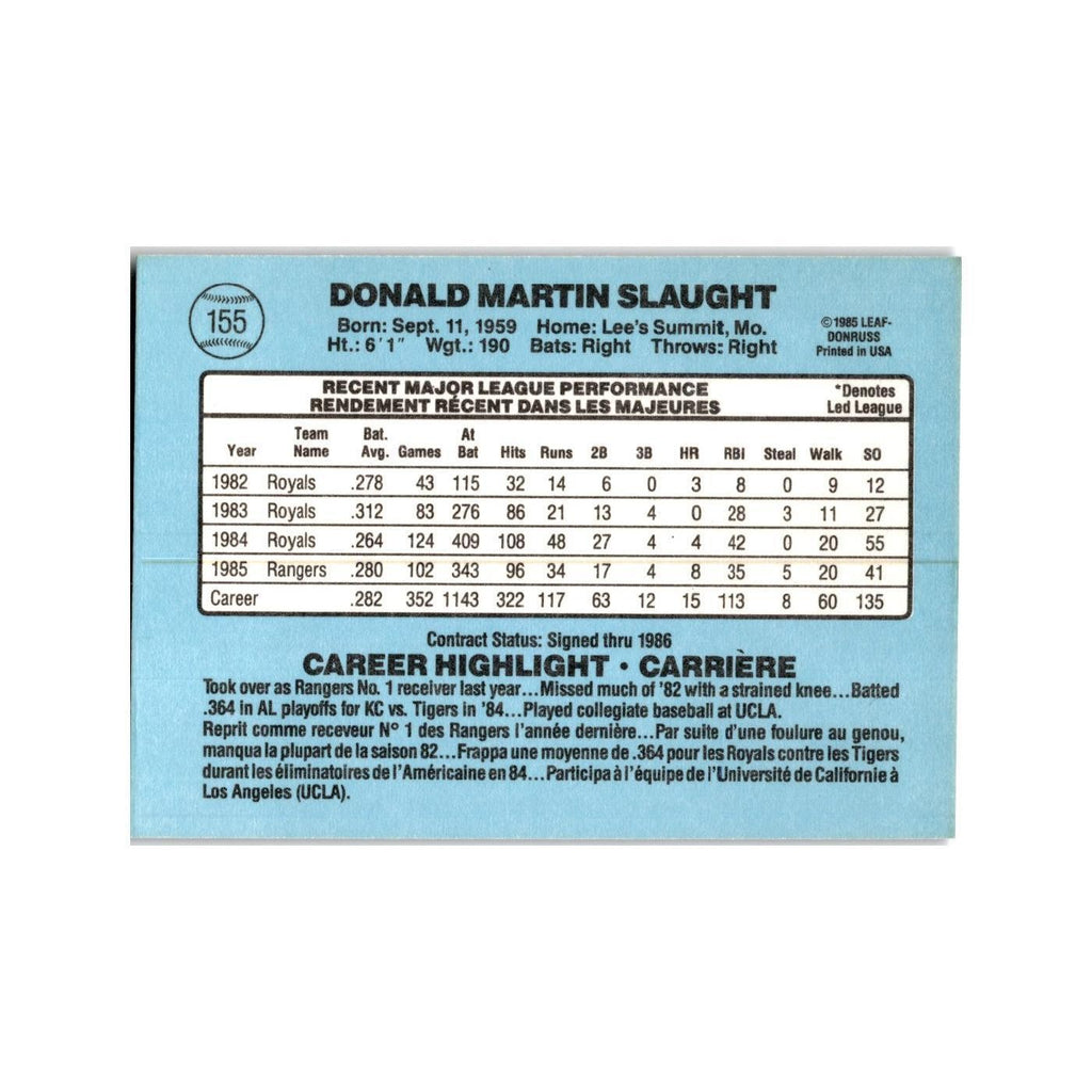 Don Slaught 1986 Leaf #155 Texas Rangers Baseball Card NM