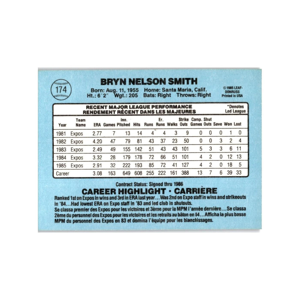 Bryn Smith 1986 Leaf #174 Montreal Expos Baseball Card NM