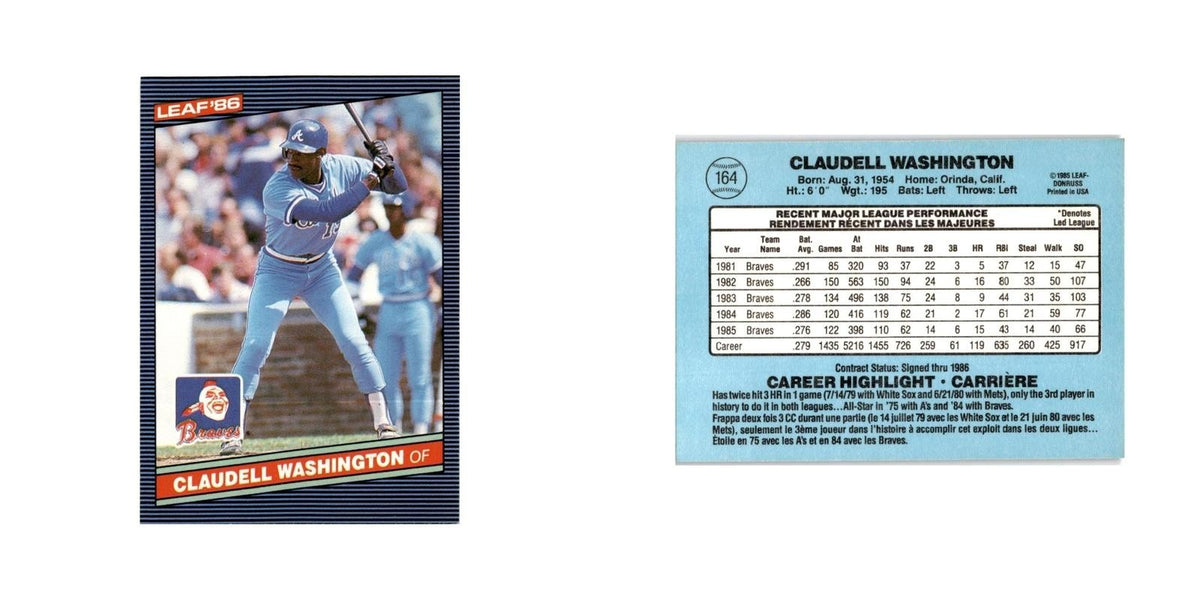 Claudell Washington 1986 Leaf #164 Atlanta Braves Baseball Card NM