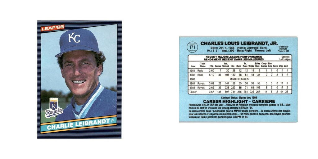 Charlie Leibrandt 1986 Leaf #171 Kansas City Royals Baseball Card NM