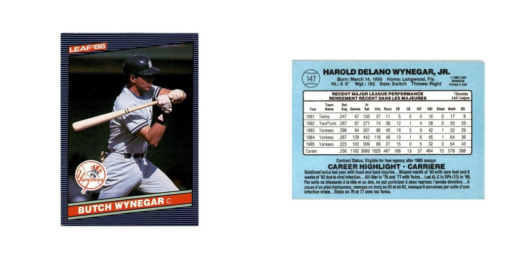 Butch Wynegar 1986 Leaf #147 New York Yankees Baseball Card NM
