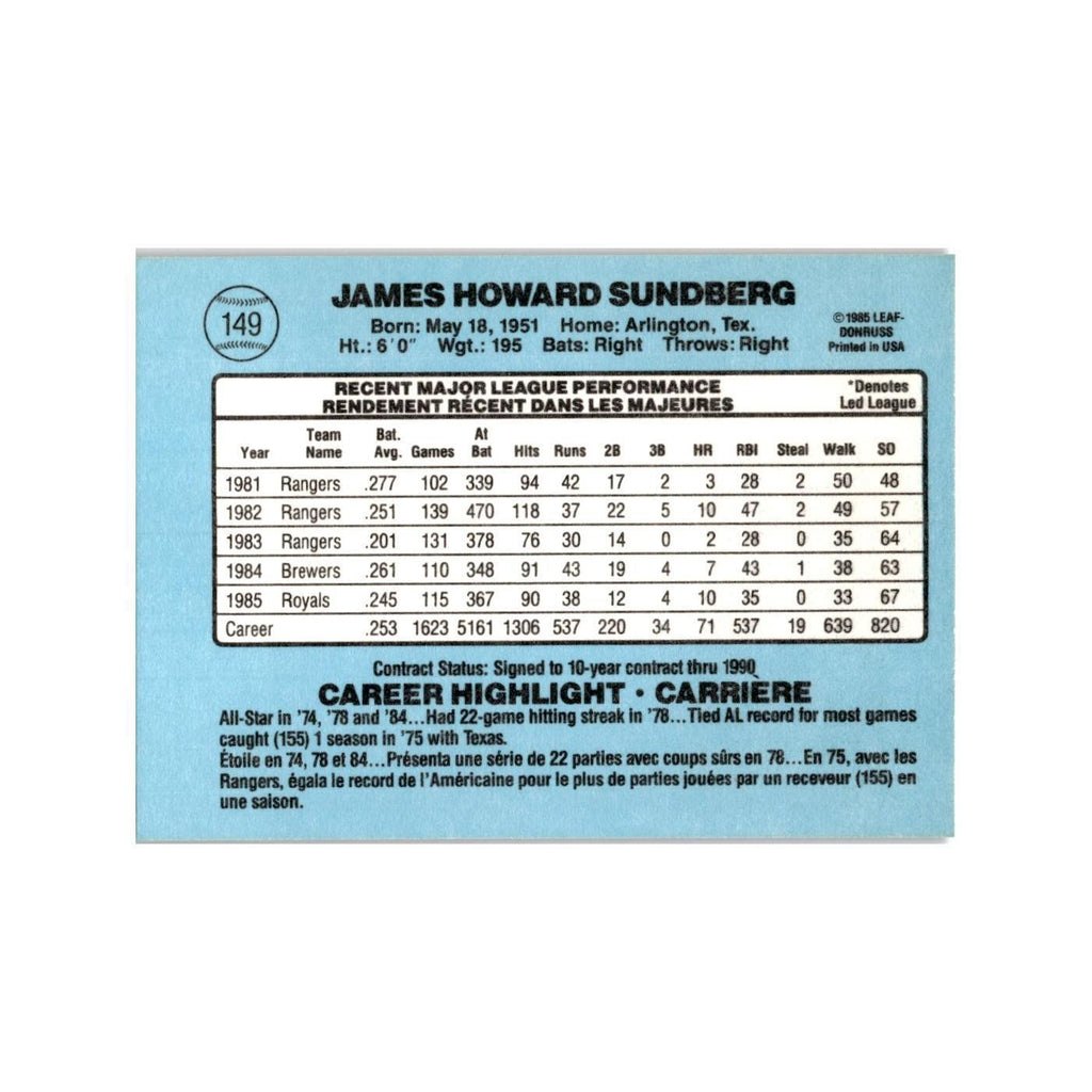 Jim Sundberg 1986 Leaf #149 Kansas City Royals Baseball Card NM