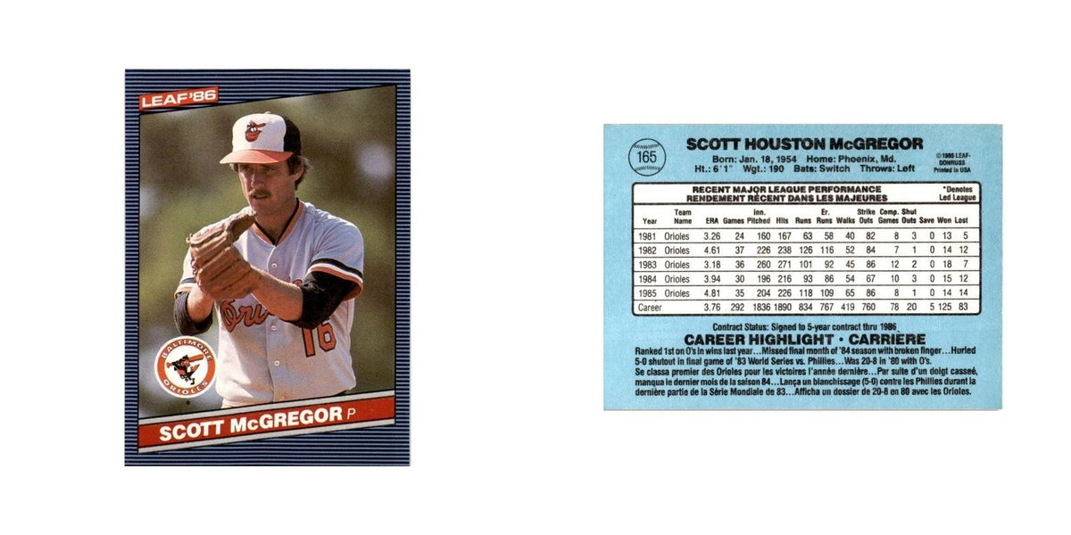 Scott McGregor 1986 Leaf #165 Baltimore Orioles Baseball Card NM