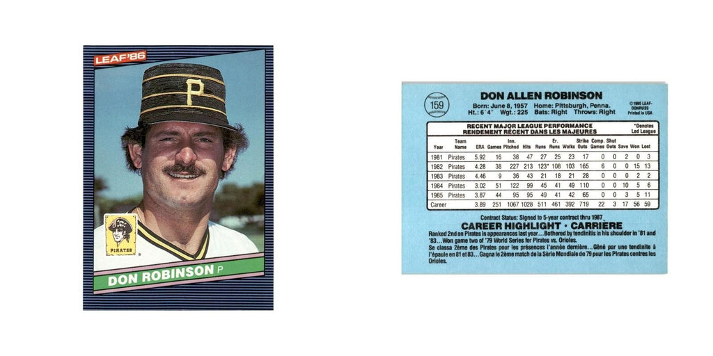 Don Robinson 1986 Leaf #159 Pittsburgh Pirates Baseball Card NM
