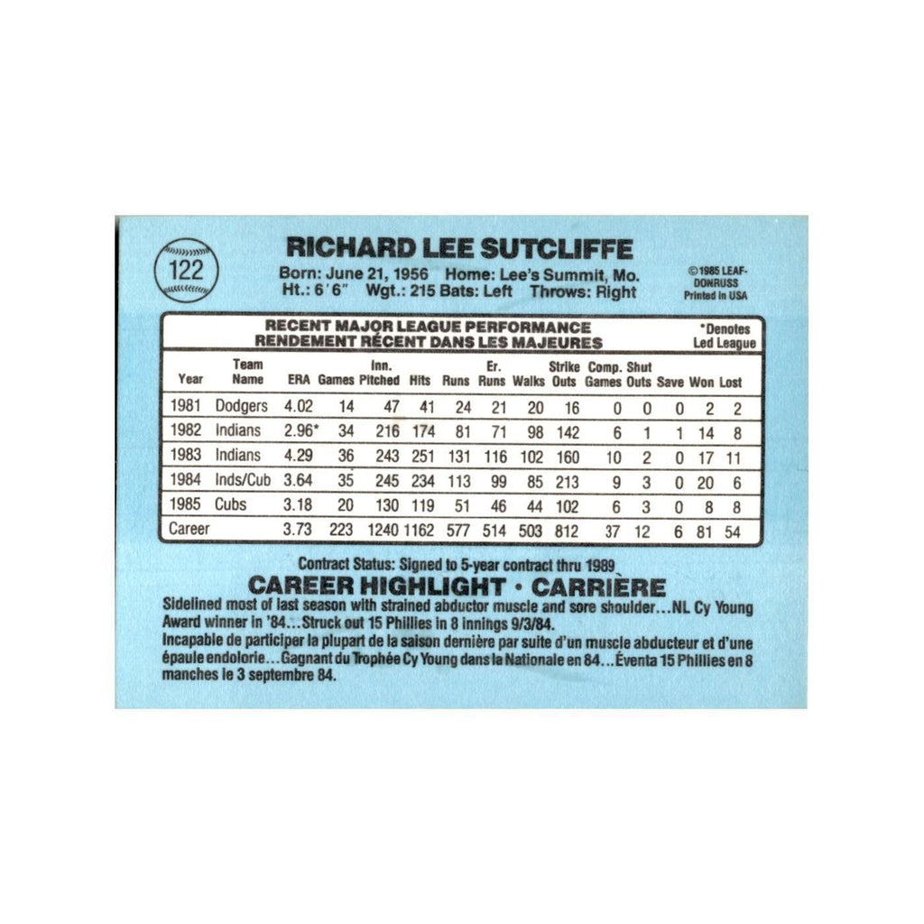 Rick Sutcliffe 1986 Leaf #122 Chicago Cubs Baseball Card NM