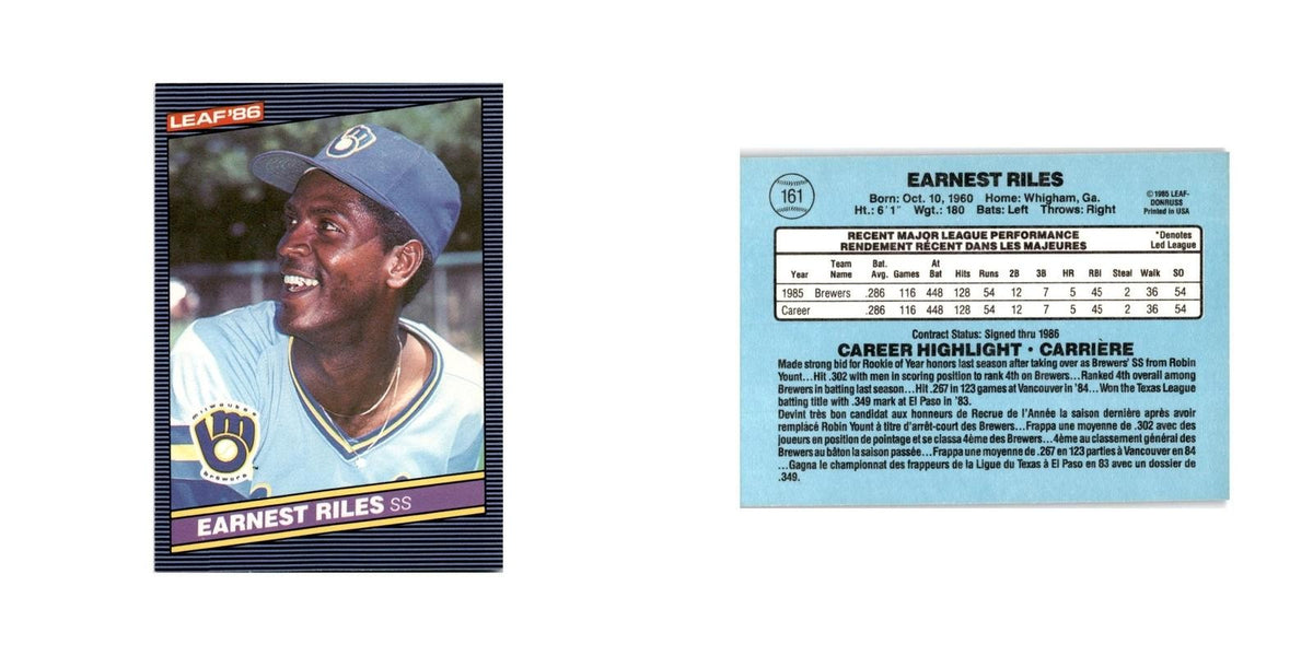 Ernest Riles Rookie 1986 Leaf #161 Milwaukee Brewers Baseball Card NM