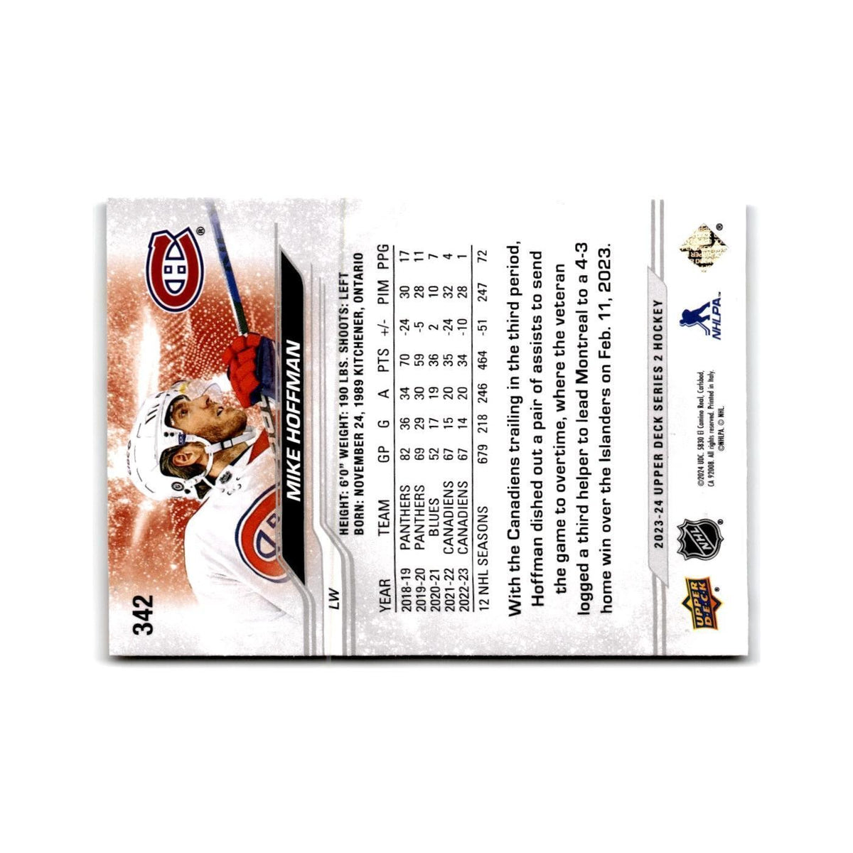 2023 Upper Deck Mike Hoffman Montreal Canadiens #342