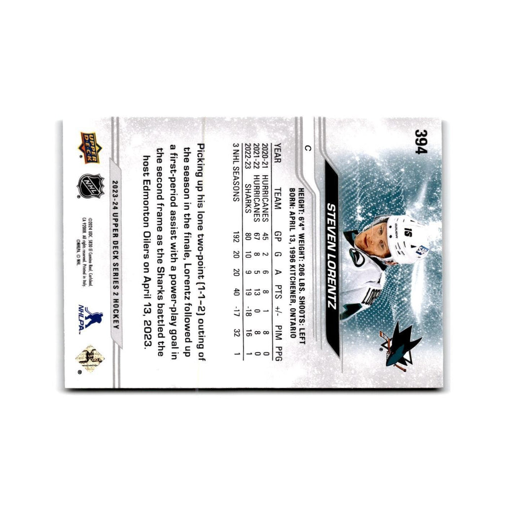2023 Upper Deck Steven Lorentz San Jose Sharks #394