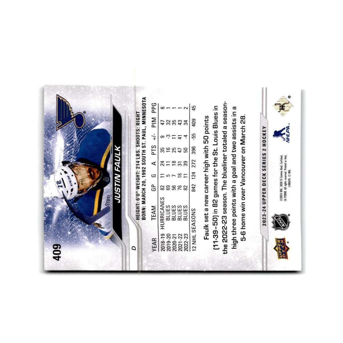 2023 Upper Deck Justin Faulk St. Louis Blues #409