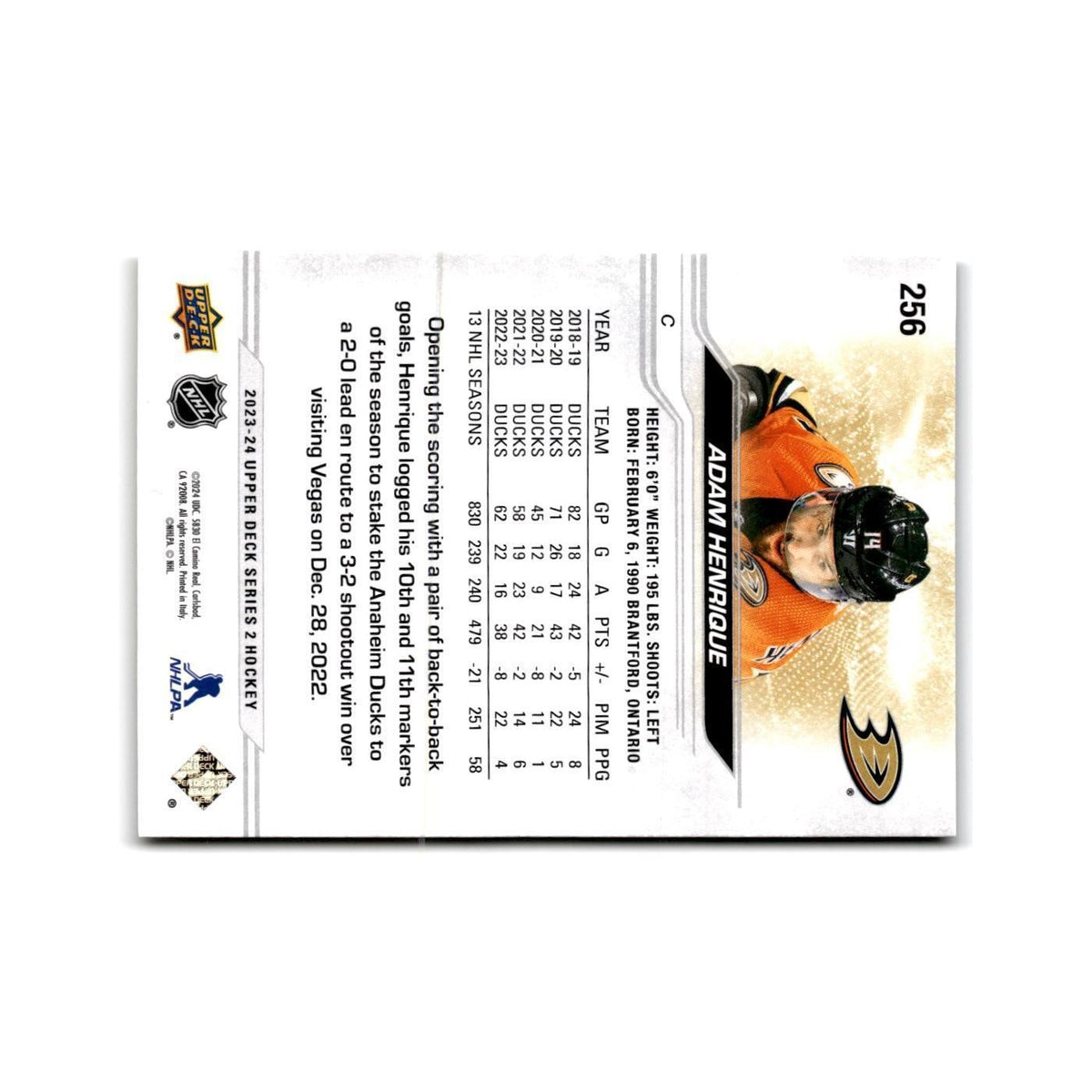 2023 Upper Deck Adam Henrique Anaheim Ducks #256