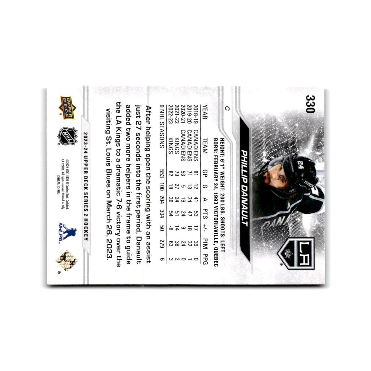 2023 Upper Deck Phillip Danault Los Angeles Kings #330