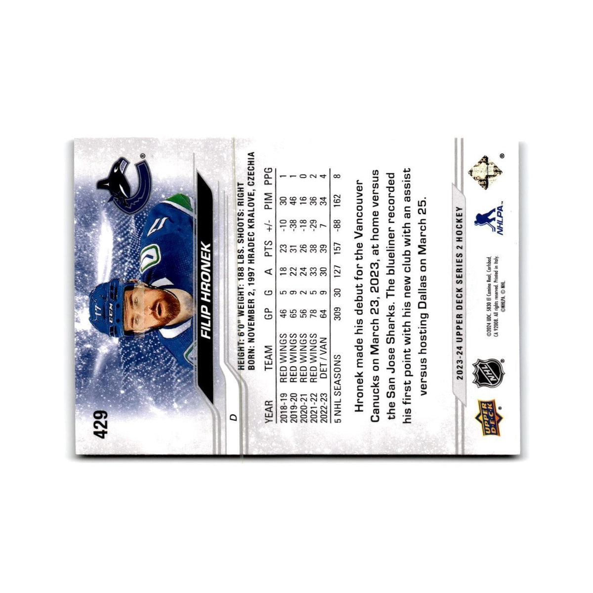 2023 Upper Deck Filip Hronek Vancouver Canucks #429