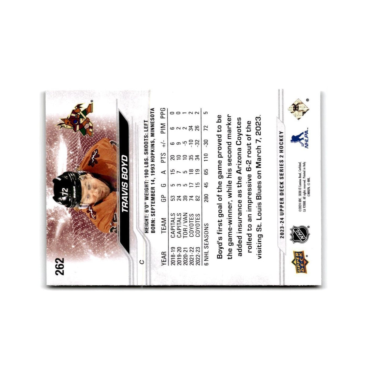 2023 Upper Deck Travis Boyd Arizona Coyotes #262