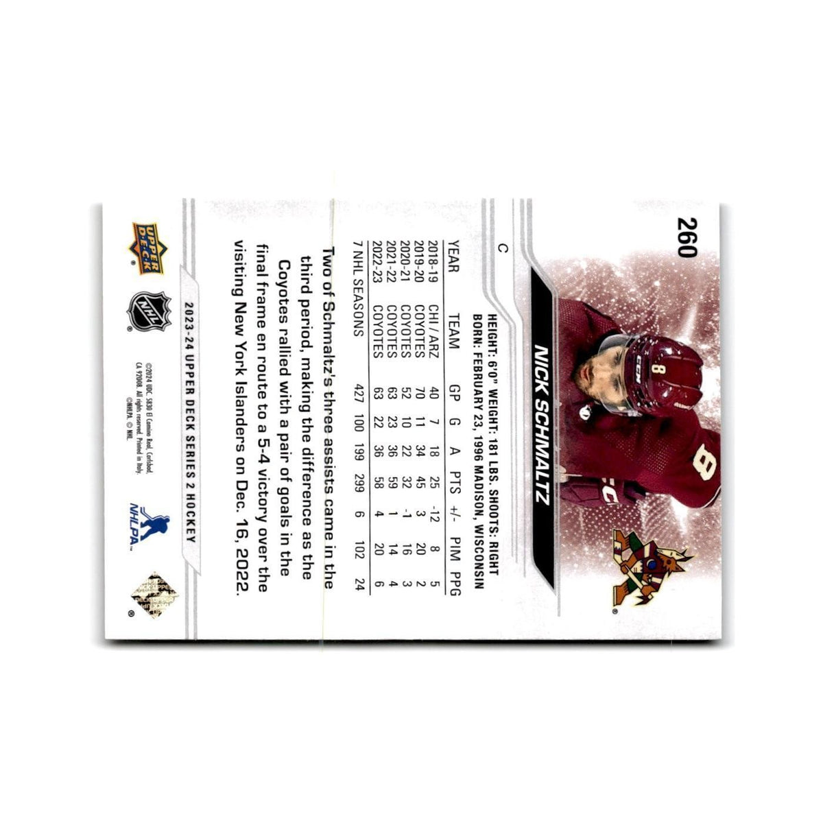 2023 Upper Deck Nick Schmaltz Arizona Coyotes #260