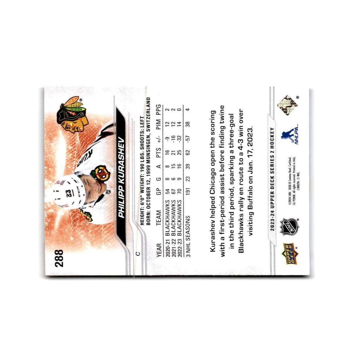 2023 Upper Deck Philipp Kurashev Chicago Blackhawks #288
