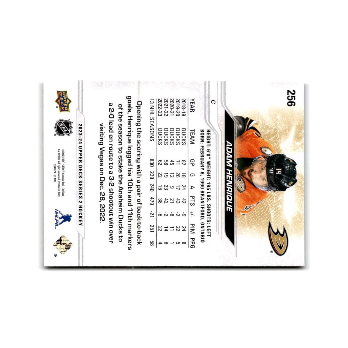 2023 Upper Deck Adam Henrique Anaheim Ducks #256