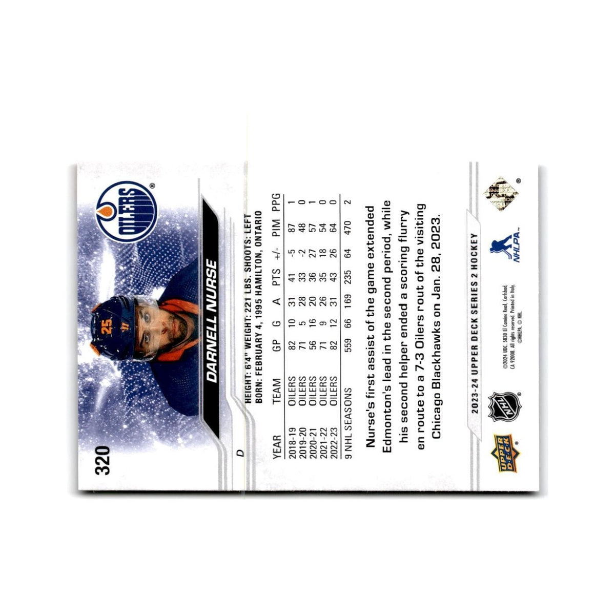 2023 Upper Deck Darnell Nurse Edmonton Oilers #320