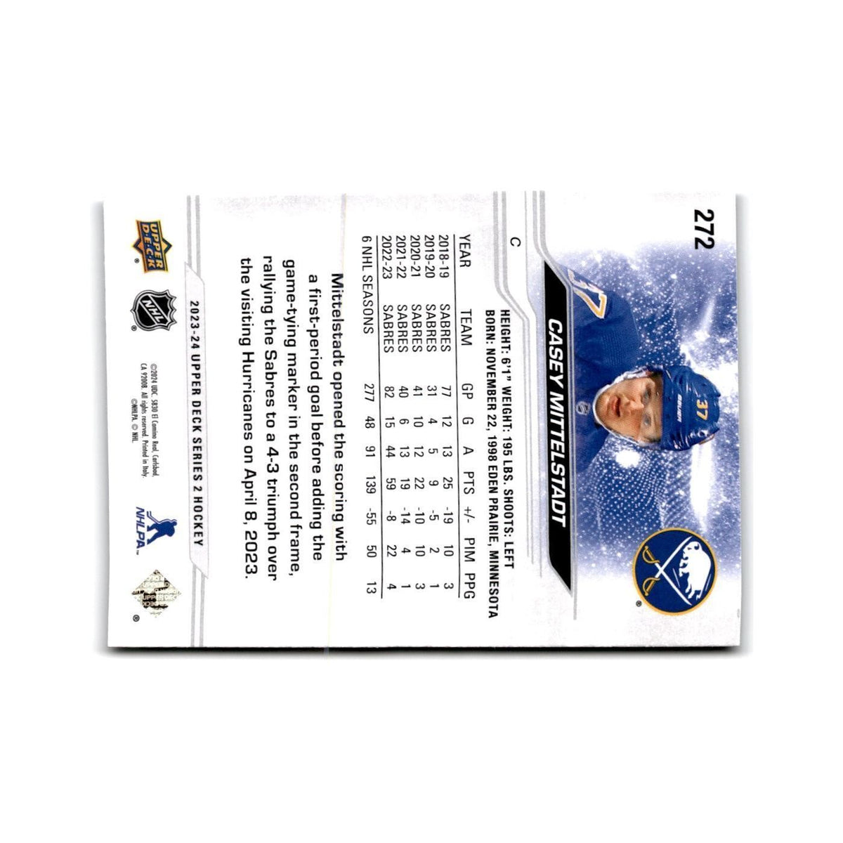 2023 Upper Deck Casey Mittelstadt Buffalo Sabres #272