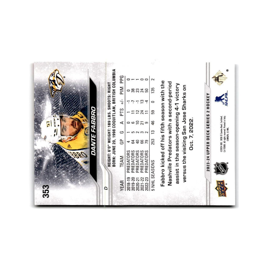 2023 Upper Deck Dante Fabbro Nashville Predators #353