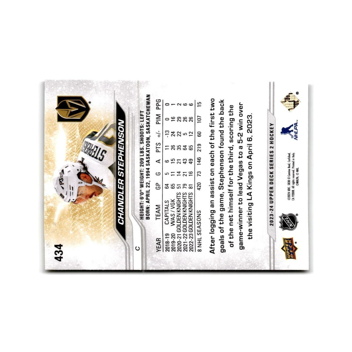 2023 Upper Deck Chandler Stephenson Vegas Golden Knights #434