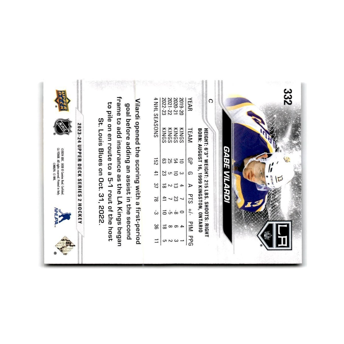 2023 Upper Deck Gabe Vilardi Los Angeles Kings #332