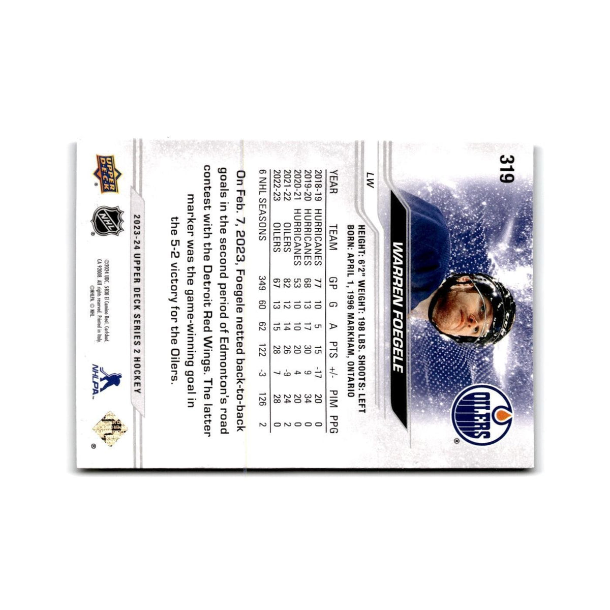 2023 Upper Deck Warren Foegele Edmonton Oilers #319