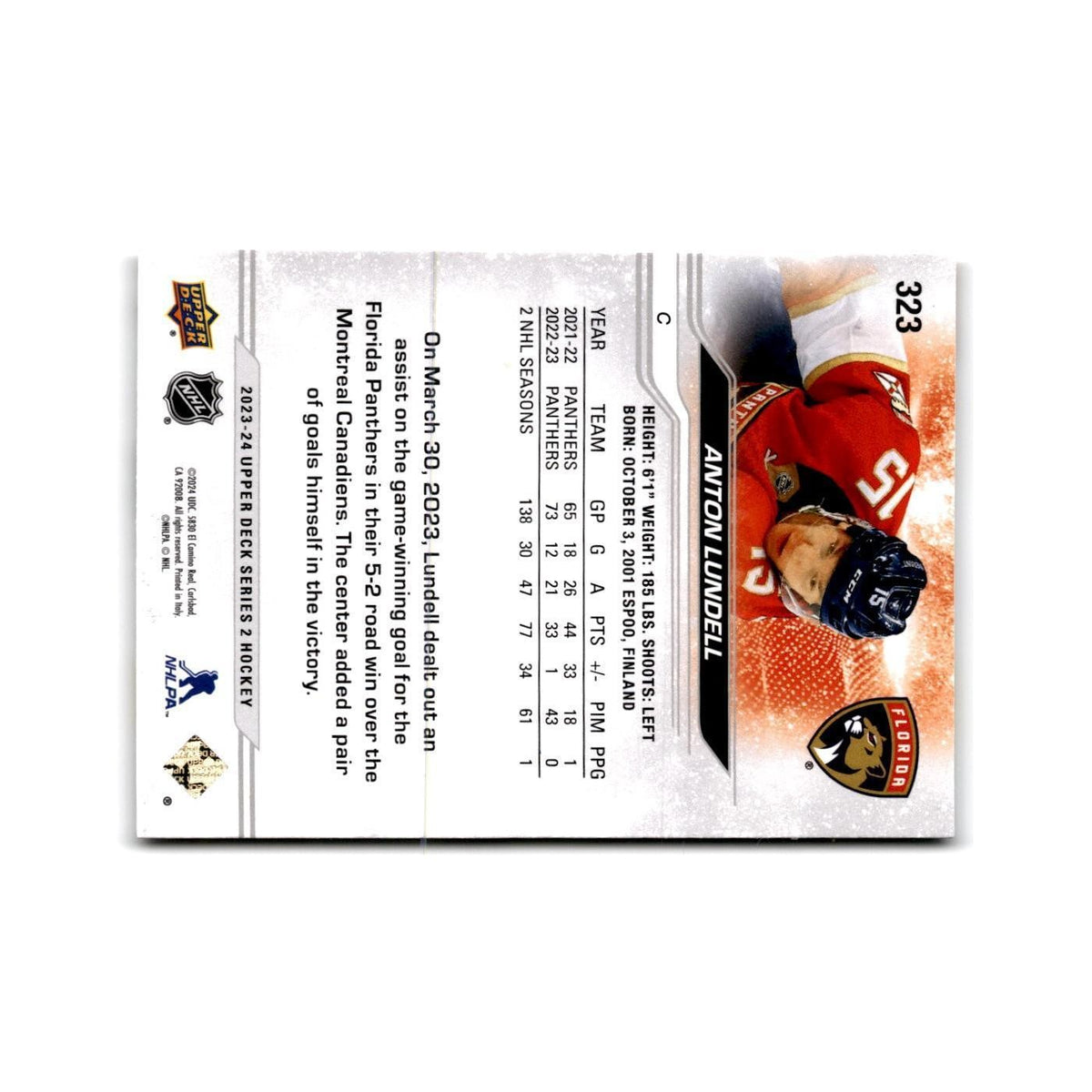 2023 Upper Deck Anton Lundell Florida Panthers #323