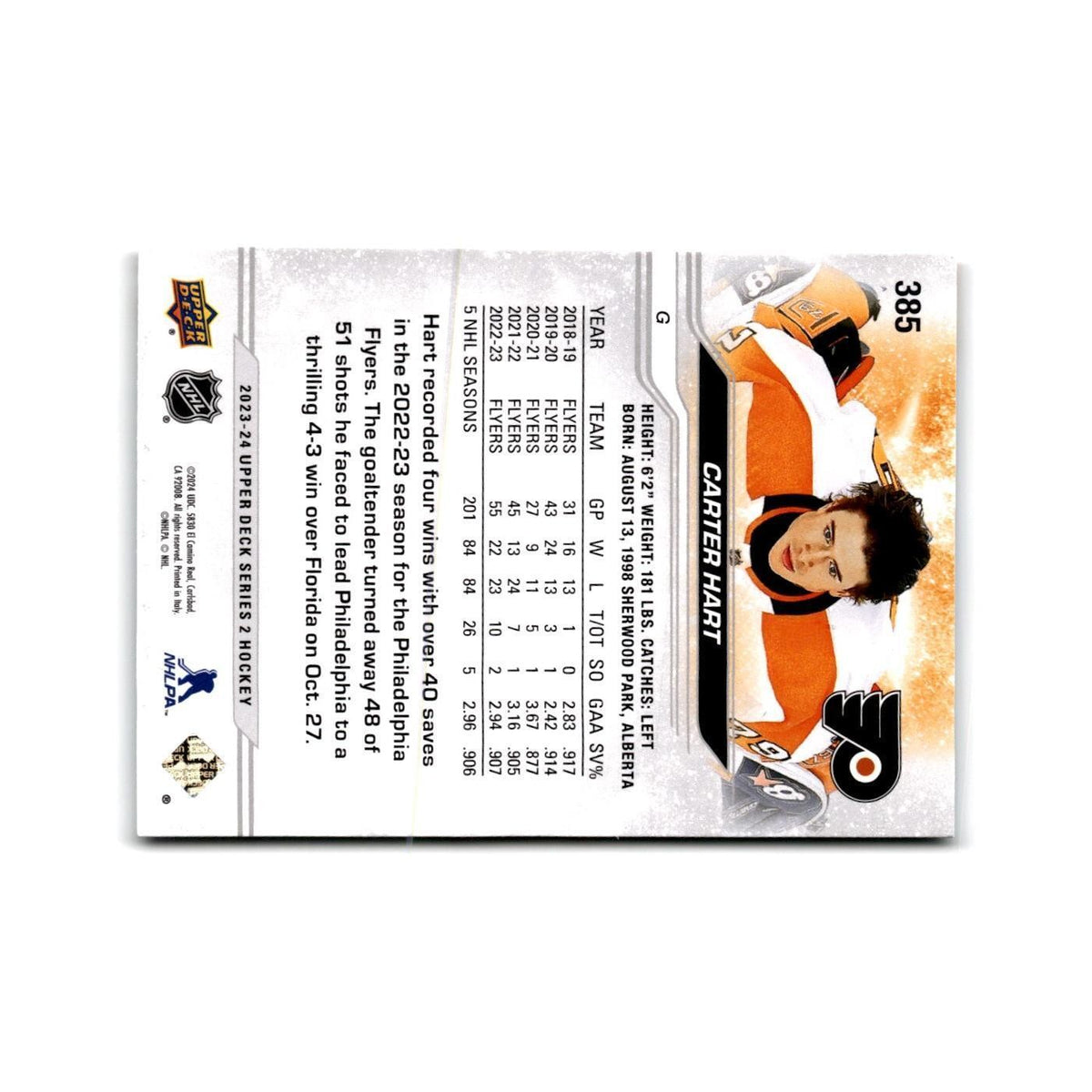 2023 Upper Deck Carter Hart Philadelphia Flyers #385