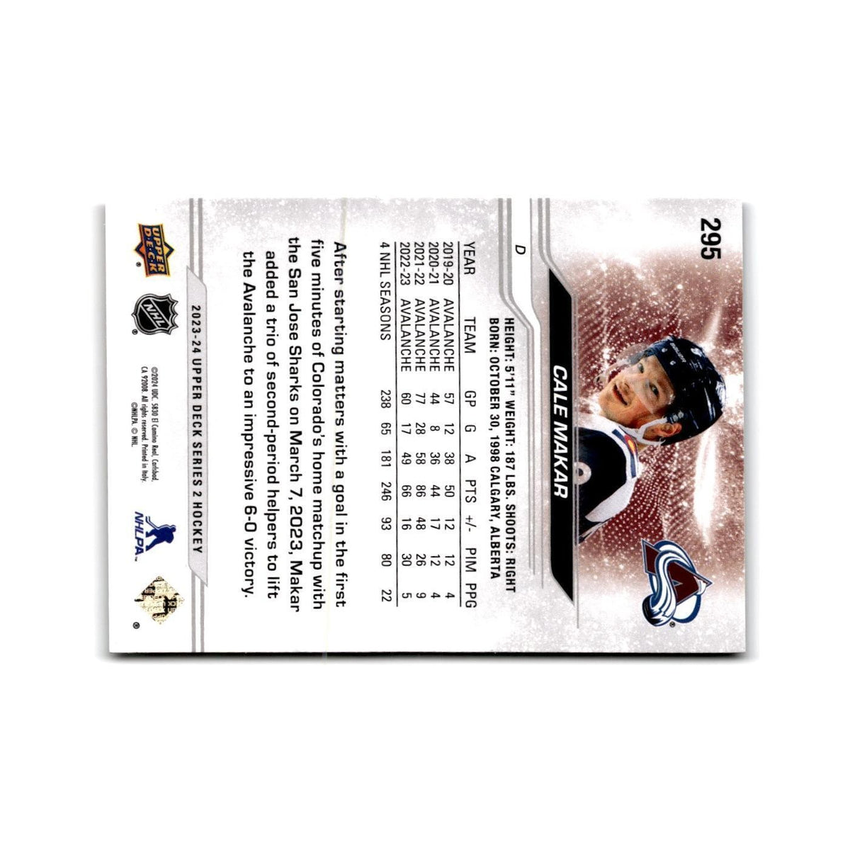 2023 Upper Deck Cale Makar Colorado Avalanche #295