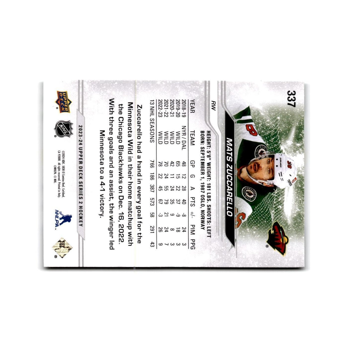 2023 Upper Deck Mats Zuccarello Minnesota Wild #337