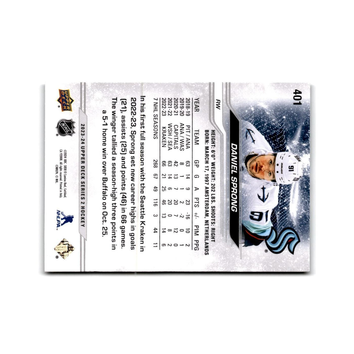 2023 Upper Deck Daniel Sprong Seattle Kraken #401