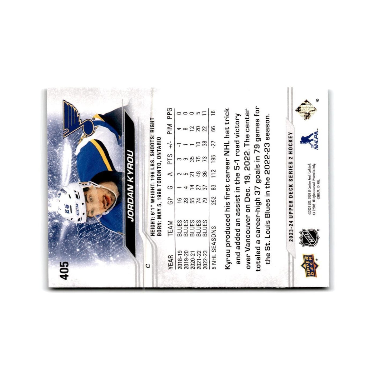 2023 Upper Deck Jordan Kyrou St. Louis Blues #405
