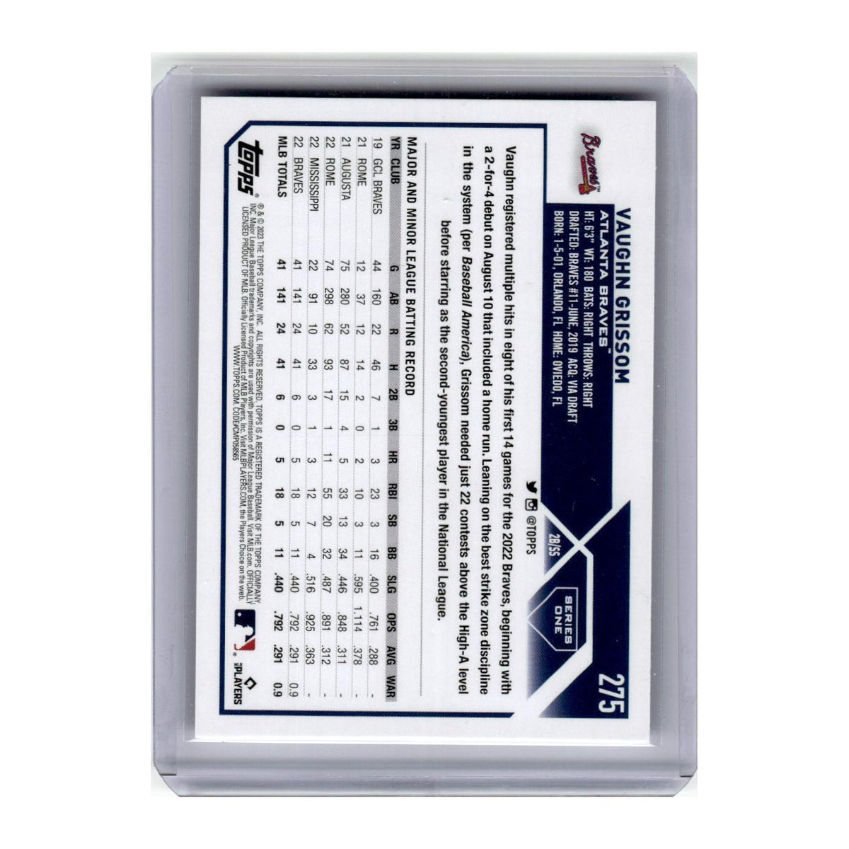 2023 Topps Vaughn Grissom RC Braves #275
