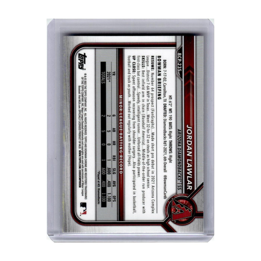 2022 Bowman Chrome Prospects Jordan Lawlar Diamondbacks #BCP-235