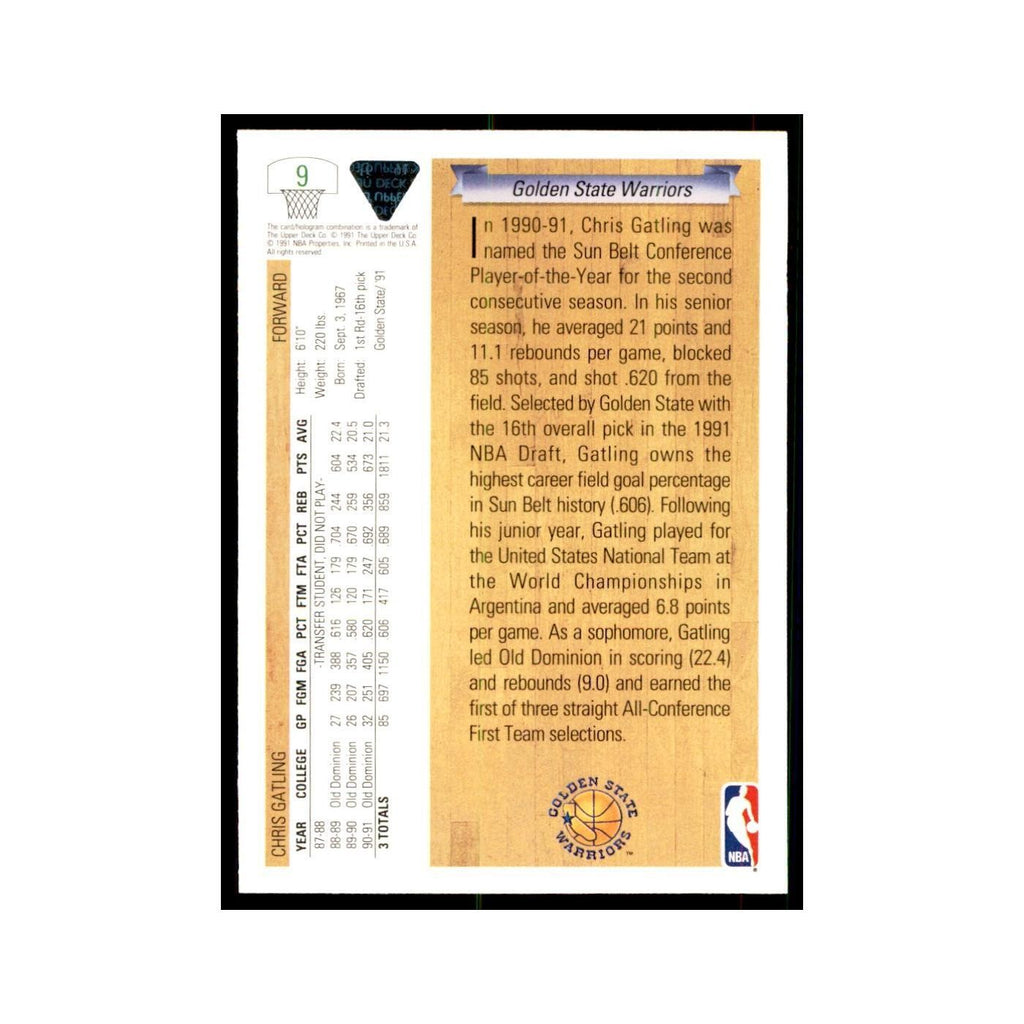 1991 Upper Deck Chris Gatling Basketball Cards #9