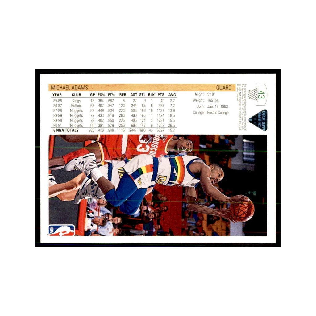 1991 Upper Deck Michael Adams Basketball Cards #43