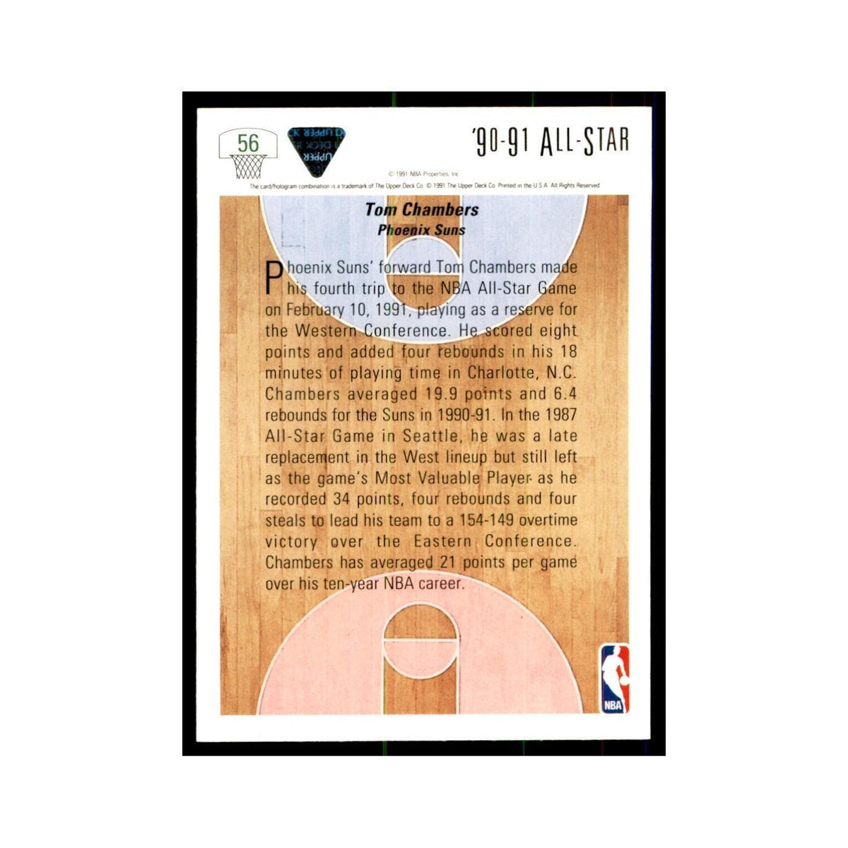 1991 Upper Deck Tom Chambers Basketball Cards #56