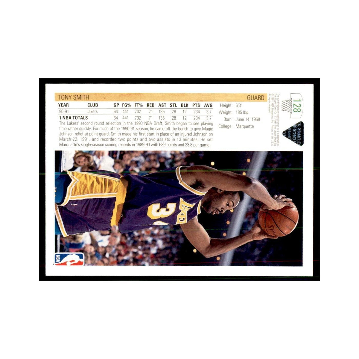1991 Upper Deck Tony Smith Basketball Cards #128