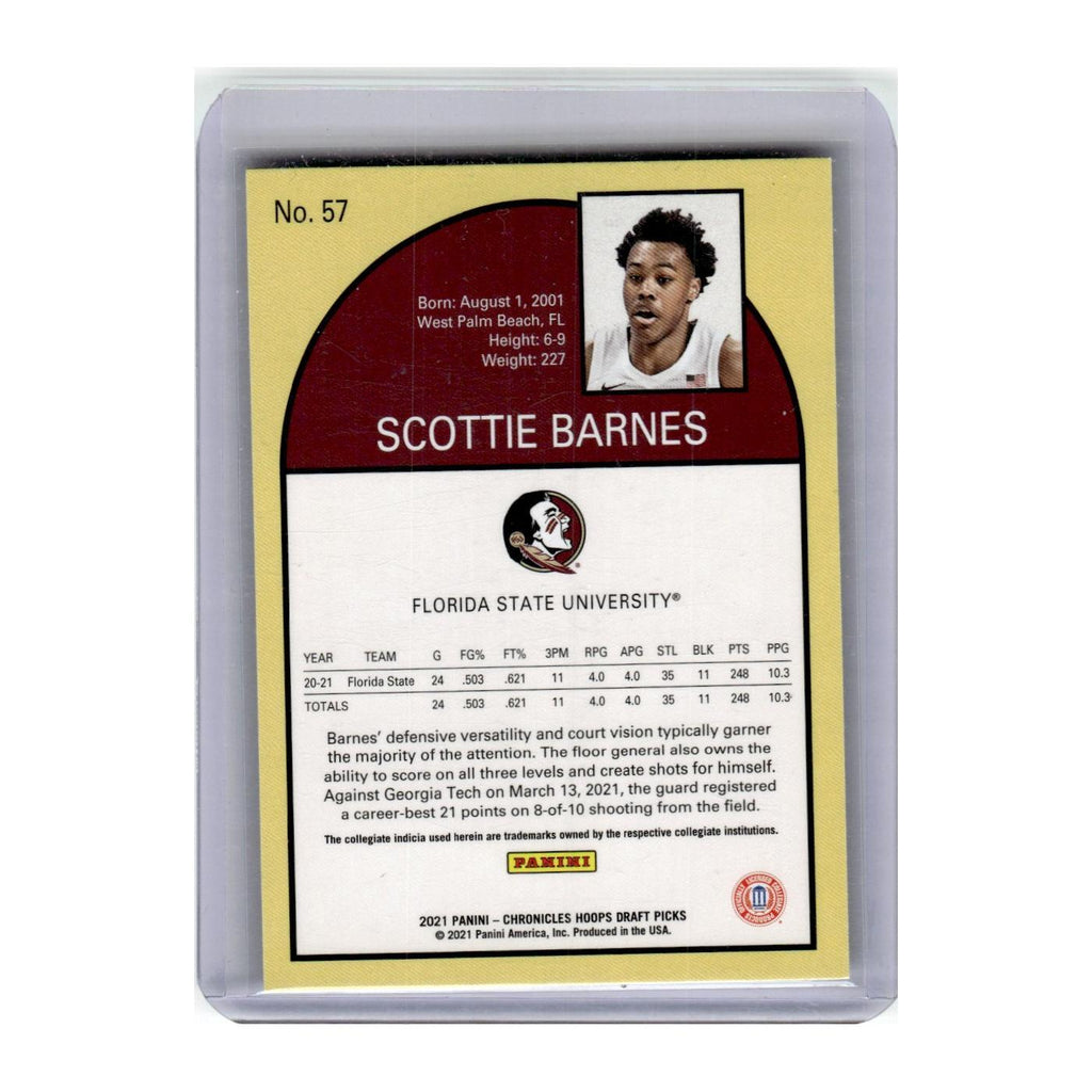 2021 Panini Chronicles Hoops Draft Picks Scottie Barnes Florida State Seminoles