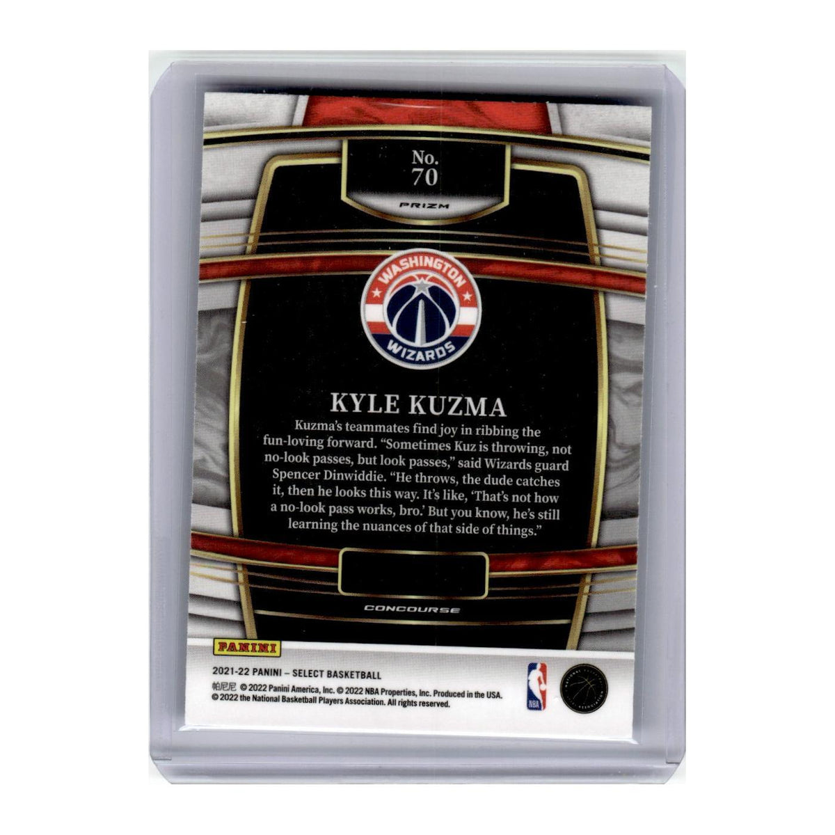 2021 Panini Select Prizm Kyle Kuzma Wizards #70