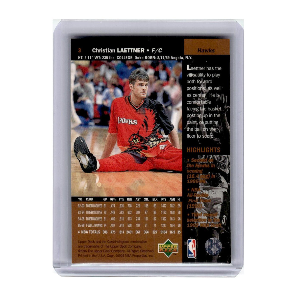1996 Upper Deck Christian Laettner Hawks #3
