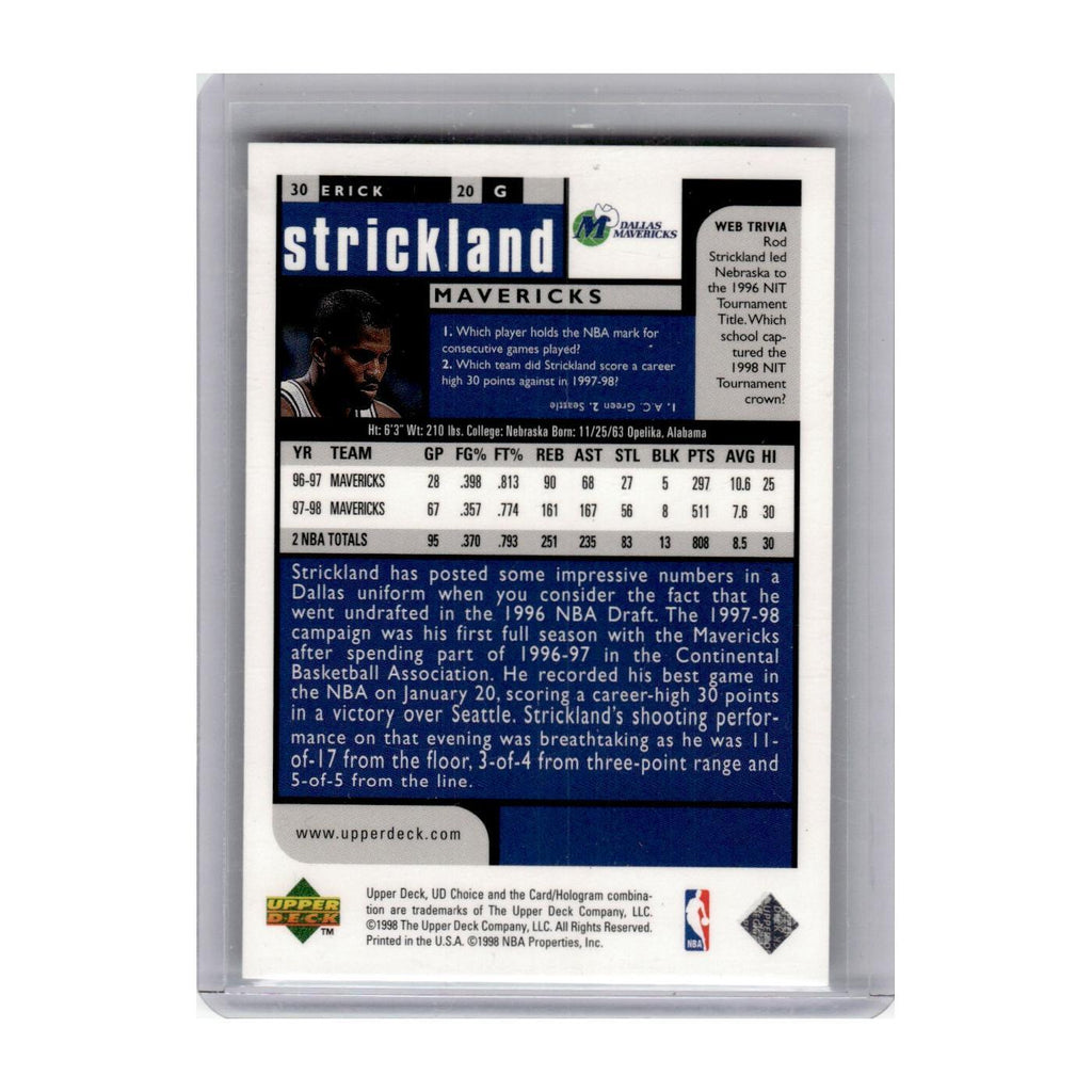 1998 UD Choice Erick Strickland Mavericks #30