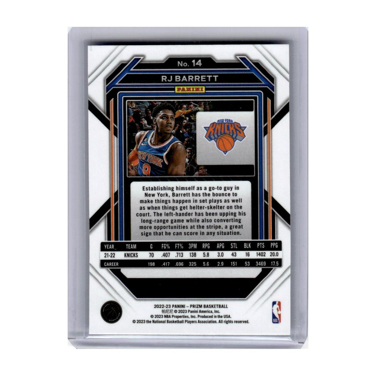 2022 Panini Prizm RJ Barrett Knicks #14