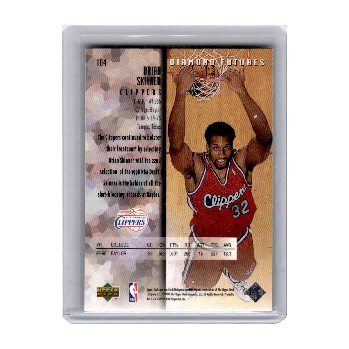 1998 Upper Deck Black Diamond Brian Skinner Clippers #104