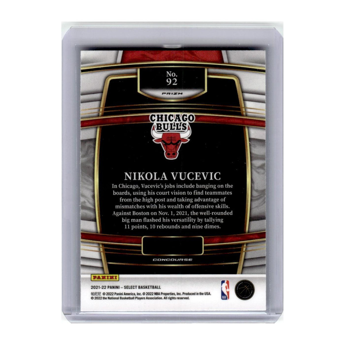 2021 Panini Select Prizm Nikola Vucevic Bulls #92
