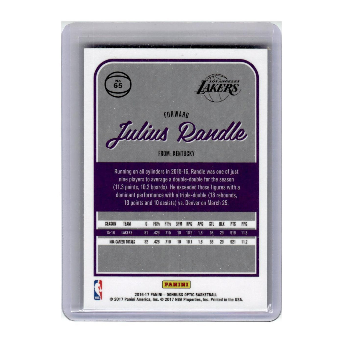 2016 Donruss Optic Julius Randle Lakers #65